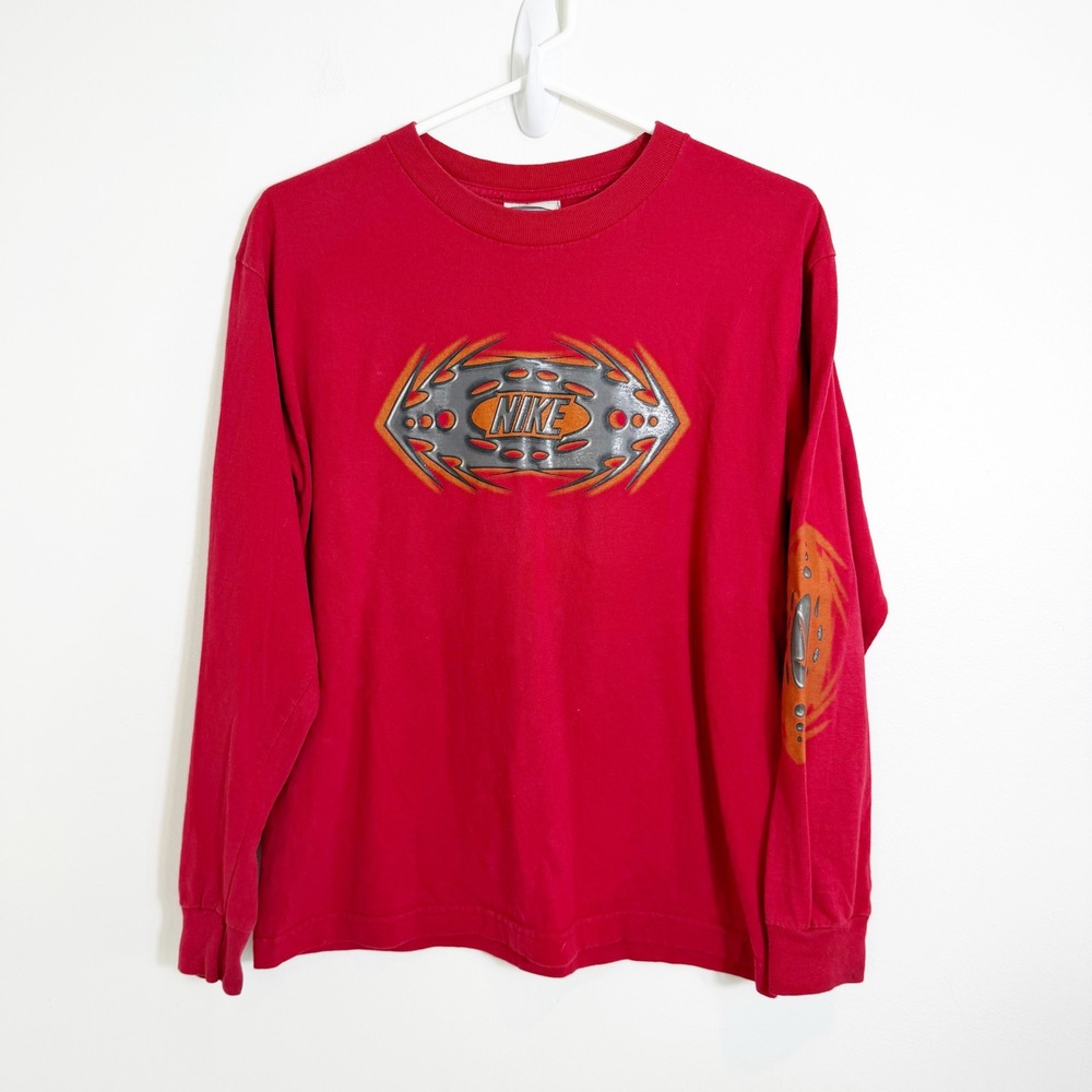 VTG Nike Long Sleeve Shirt Kids Boys XL Red Graphic Y2K Sportswear Tee
